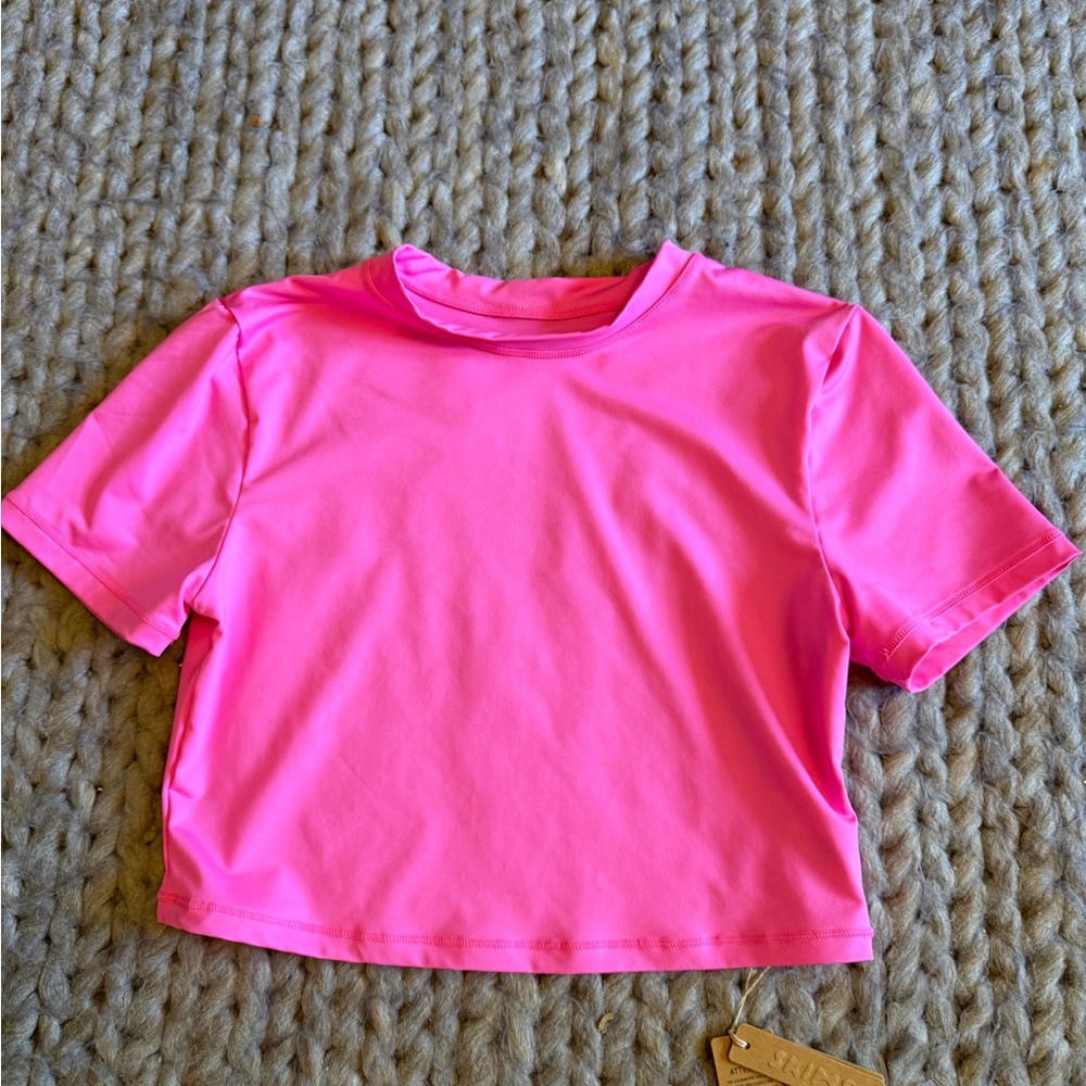 SKIMS NWT Cropped Swim Top in Pink Taffy Size M TSH 0746